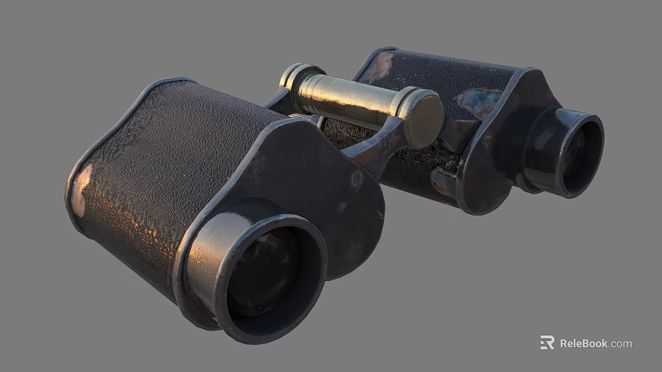 Vintage Metal Binoculars Commercial Equipment With Brass Accents And Retro Design 3d model 