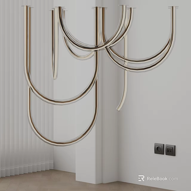 Modern Metallic Chandelier with Curved Circular Rings for Elegant Contemporary Interior Design 3d model 