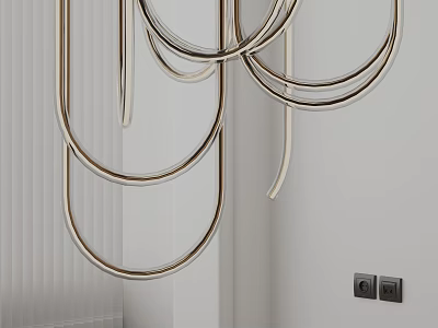 Modern Metallic Chandelier with Curved Circular Rings for Elegant Contemporary Interior Design 3d model