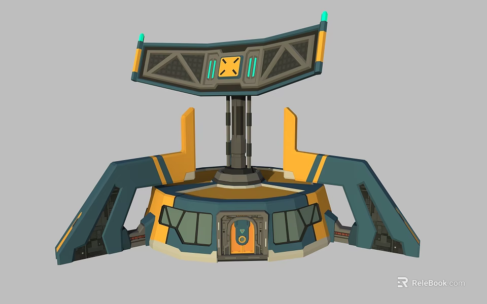 Futuristic Mechanical Tech Device With Yellow Blue Black Colorful Geometric Components 3d model 