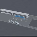 Aerial View of Modern Industrial Factory Building with White Exterior Blue Roof and Parking Area