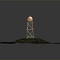 Orange Cylindrical Object on Metal Stand Over Green Brown Ground Surface