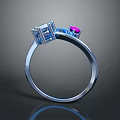 Elegant Silver Ring With Square Blue Gemstone And Pink Accent Stone 3d model