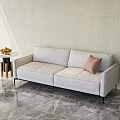 Light Colored Multi Person Sofa With Brown Throw Pillow And Side Table On Marble Floor 3d model