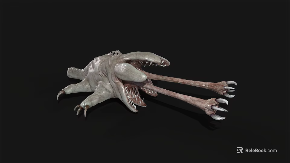 Sci Fi Monster Creature With Large Mouth Sharp Teeth And Long Claws On Black Background 3d model 