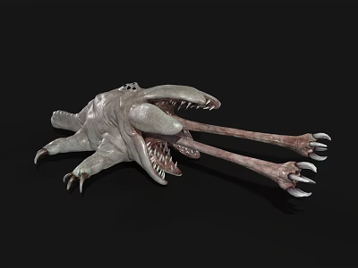 Sci Fi Monster Creature With Large Mouth Sharp Teeth And Long Claws On Black Background 3d model