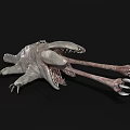 Sci Fi Monster Creature With Large Mouth Sharp Teeth And Long Claws On Black Background