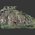 Natural Stone And Wood Structure With Green Moss And Lush Vegetation