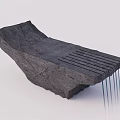 Sloped Stone Slab With Wooden Slats And Blue Hanging Lines Design