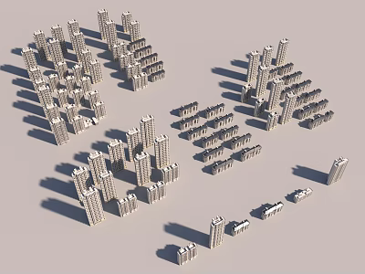 Urban Building Complex With Dense High Rise And Low Rise Structures Forming Cityscape 3d model