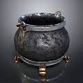 Vintage Cast Iron Cauldron With Metal Rings And Brass Feet For Home Use