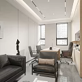Modern Office Interior With Comfortable Sofa Desk Chair And Potted Plant Near Large Windows