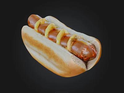 Delicious Hot Dog With Soft Bun Juicy Sausage And Yellow Mustard 3d model