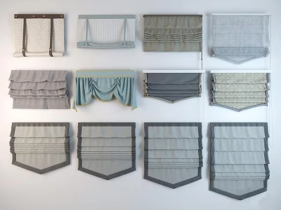 Various Stylish Roman Blinds In Different Designs And Neutral Colors For Home Decor 3d model