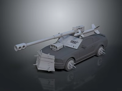 Modified Combat Car With Roof Mounted Cannon And Front Armor Spikes 3d model