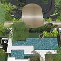 Curved Entrance Gate Design With Lush Greenery Water Pool And Stone Paving In Garden