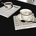 Hot Coffee In Elegant Cups On Saucers With CERAI Books On Black Table And Spoons