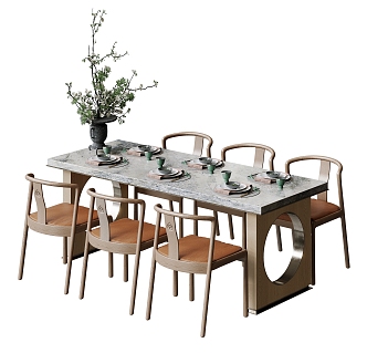 New Chinese Dining Table and Chair 3d model