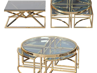 Modern Geometric Coffee Table With Glass Top And Gold Metal Frame 3d model