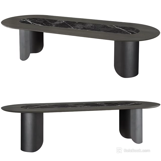 Modern Dining Table With Marble Top And Black Metal Legs Minimalist Design 3d model 