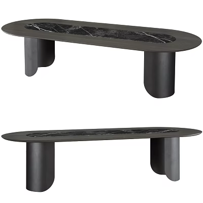 Modern Dining Table With Marble Top And Black Metal Legs Minimalist Design 3d model