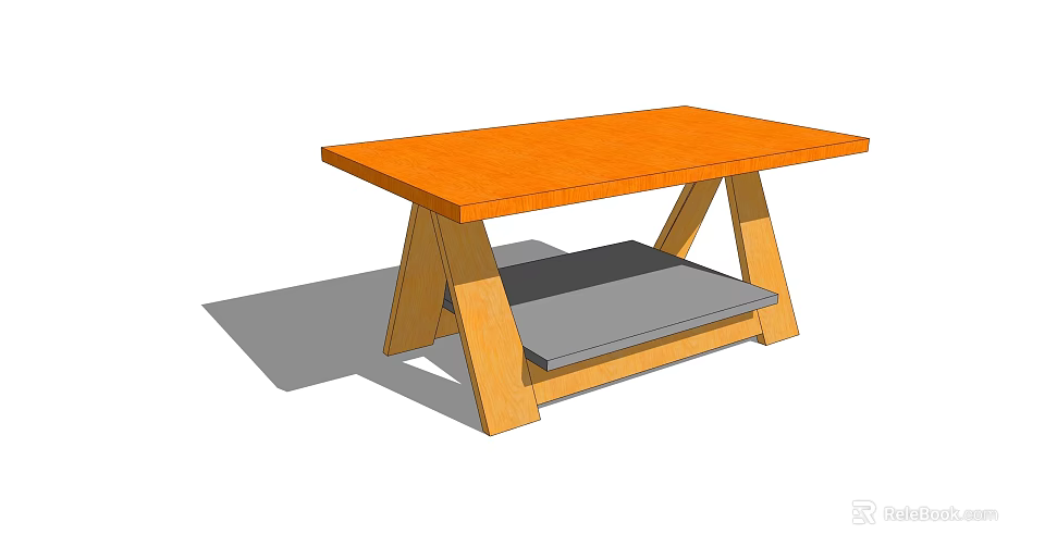 Wooden Office Desk With Orange Top And Gray Lower Shelf Simple Design 3d model 