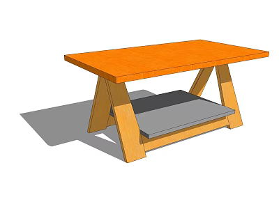 Wooden Office Desk With Orange Top And Gray Lower Shelf Simple Design 3d model