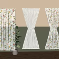 Window Curtains With Floral Pattern And Solid White Design For Elegant Home Decor 3d model