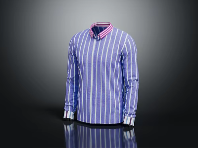 Blue And White Striped Long Sleeve Shirt With Collar And Cuffed Sleeves 3d model