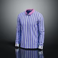 Blue And White Striped Long Sleeve Shirt With Collar And Cuffed Sleeves