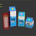 Fresh Blue Milk Cartons With Cow Illustrations And Silver Glass Tumbler On Reflective Surface
