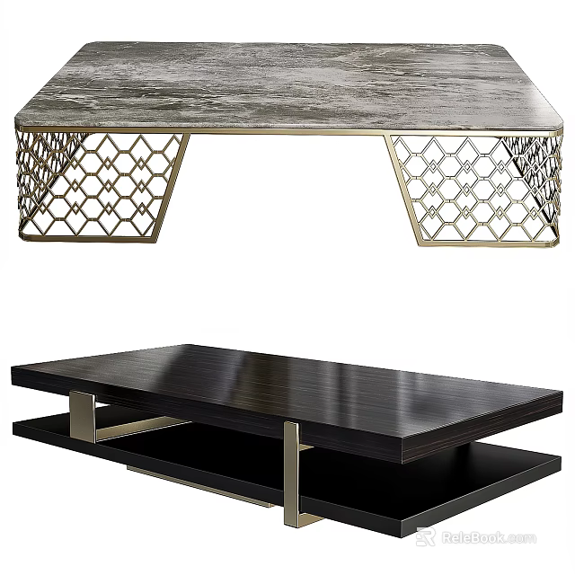 Stylish Modern Dining Table With Geometric Lattice Base Wooden Tabletop And Metal Frame 3d model 