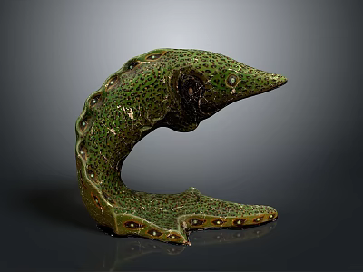 Decorative Green C Shaped Animal Sculpture With Spotted Surface And Holes 3d model