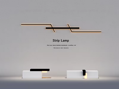 Modern Reception Desk Design With Strip Lamp And White Black Gold Elements 3d model