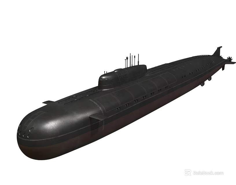 Black Military Submarine Warship With Long Hull And Conning Tower Structure 3d model 