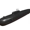 Black Military Submarine Warship With Long Hull And Conning Tower Structure