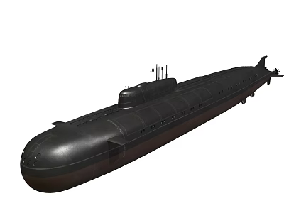 Black Military Submarine Warship With Long Hull And Conning Tower Structure 3d model