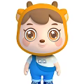 Cute Cartoon Character With Bear Headgear Wearing Blue Overalls And RK Logo T-Shirt