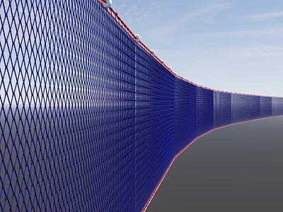Blue Mesh Hanging Decor with Red Edges Curved Over Gray Ground and Blue Sky 3d model