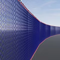 Blue Mesh Hanging Decor with Red Edges Curved Over Gray Ground and Blue Sky