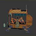 Orange Mobile Food Cart With Red Mechanical Arms And Tracked Base