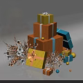 Festive Stacked Colorful Gift Boxes With Decorative Branches And Balls