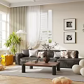 Elegant Modern Living Room Interior With Leather Sofa Coffee Table And Green Plants