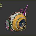 Space Exploration Propulsion Device Yellow Circular Body Fan Structure Antenna Red Button And Gray Parts