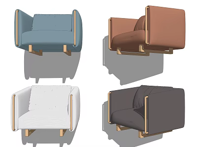 Stylish Modern Single Sofa Designs With Wooden Legs And Multicolor Options 3d model