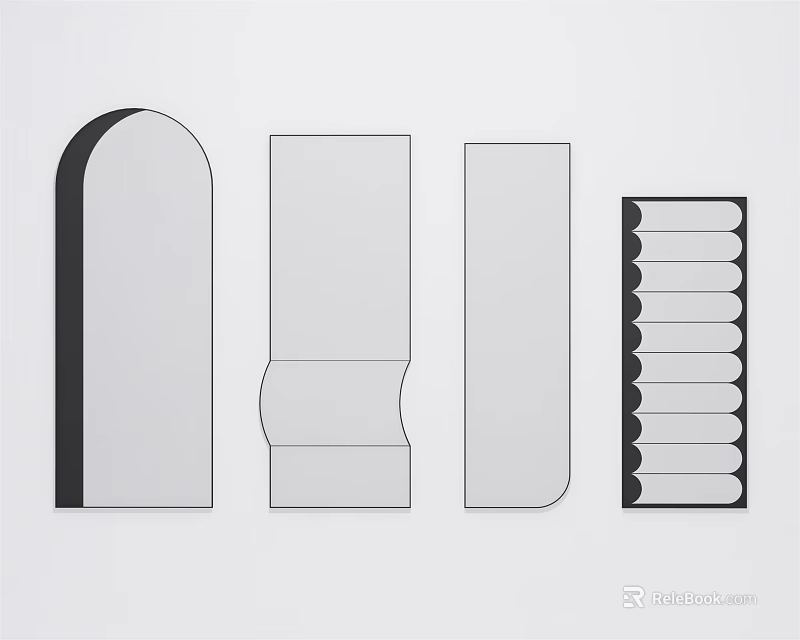 Different Shaped Decorative Wall Mirrors With Arched Curved And Striped Designs 3d model