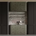 Luxury Modern Wine Cabinet With Dark Wood Cabinetry Marble Backsplash And Glass Display Shelves