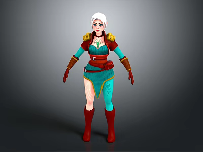Game And Movie Character With White Hair Green Brown Outfit And Red Boots 3d model