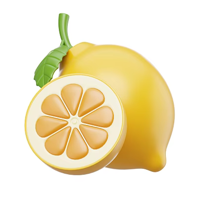 Juicy Fresh Whole Lemon With Sliced Half And Green Leaf 3d model