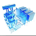 Large Blue Industrial Machinery with Cylindrical Tanks Pipes and Frames